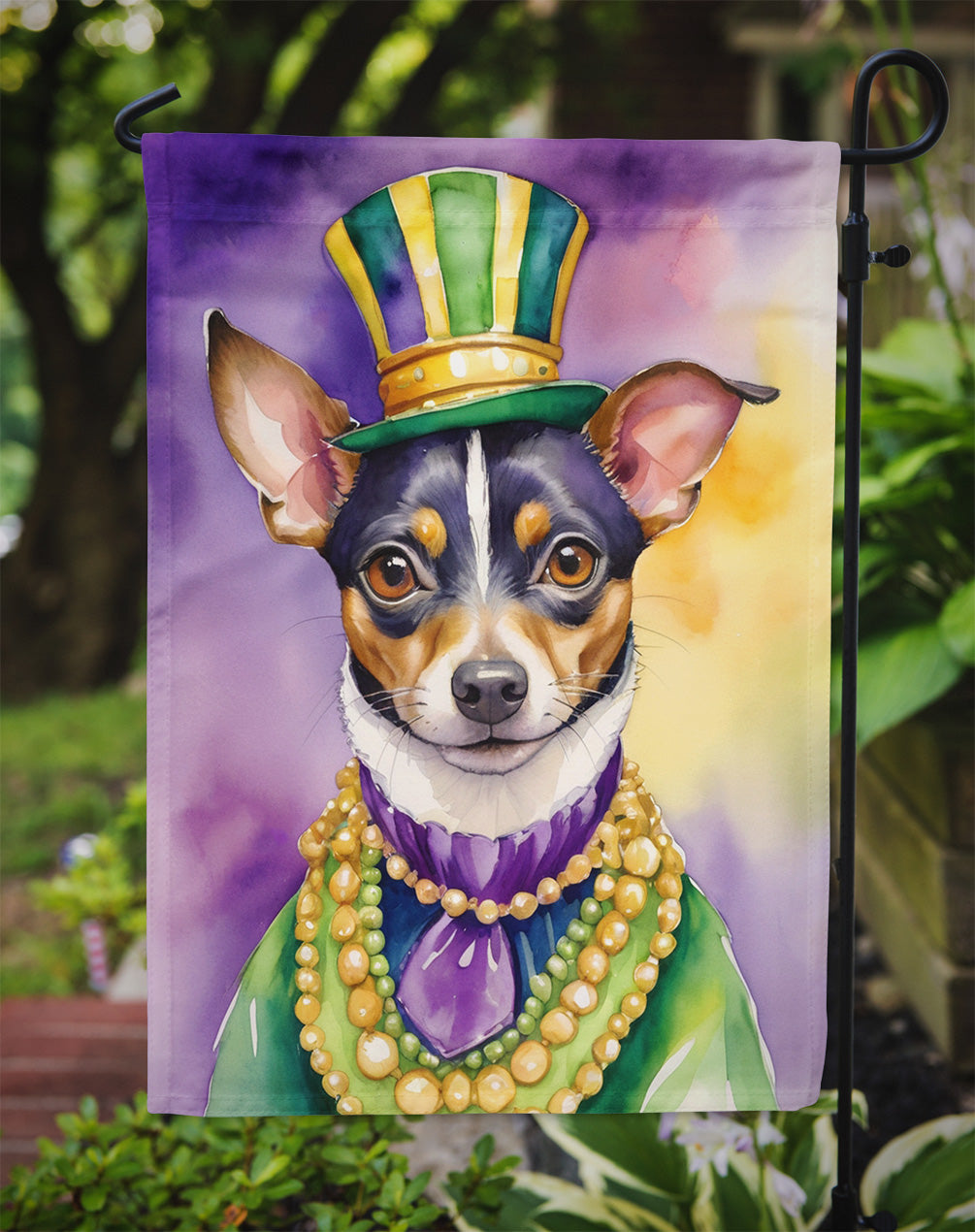 Rat Terrier King of Mardi Gras Garden Flag Mailbox Decorative Yard Banner Outside Patio Artwork for Flower Beds, Garden Size, Multicolor