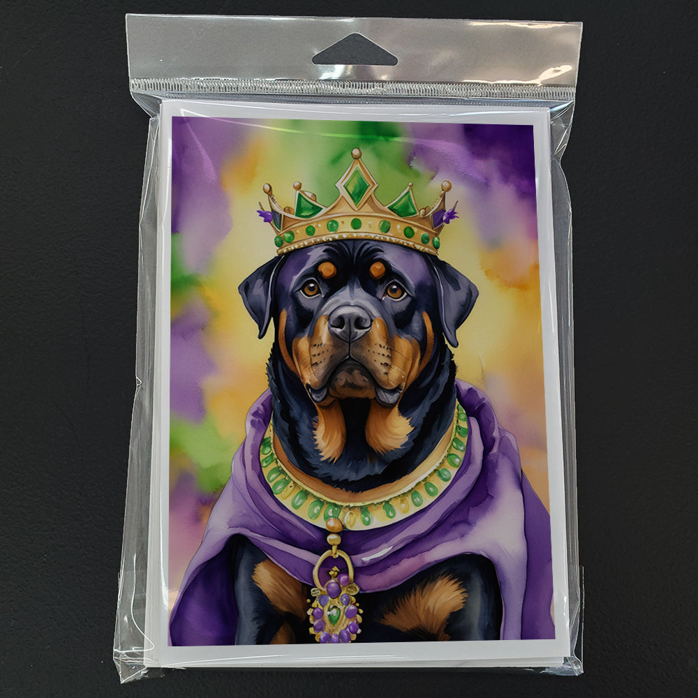 Rottweiler King of Mardi Gras Greeting Cards Pack of 8 Blank Cards with Envelopes Whimsical A7 Size 5x7