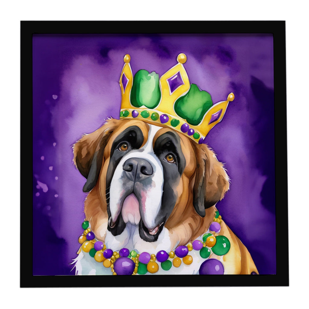 Saint Bernard King of Mardi Gras Framed Metal Print Bathroom, Kitchen, Office, Home Decor Wall Art Ready to Hang, Square, 8X8