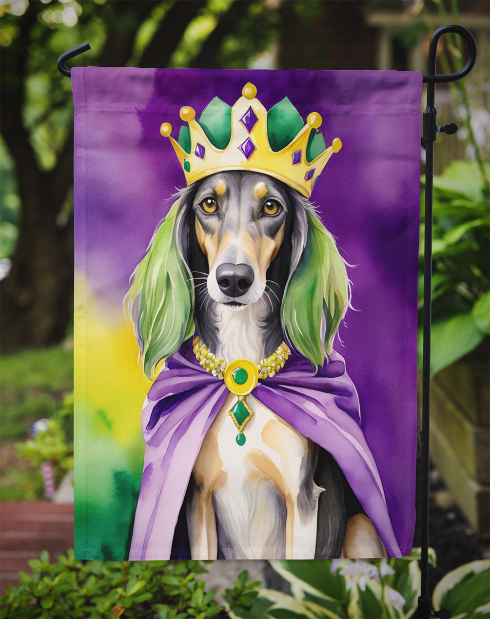 Saluki King of Mardi Gras Garden Flag Mailbox Decorative Yard Banner Outside Patio Artwork for Flower Beds, Garden Size, Multicolor