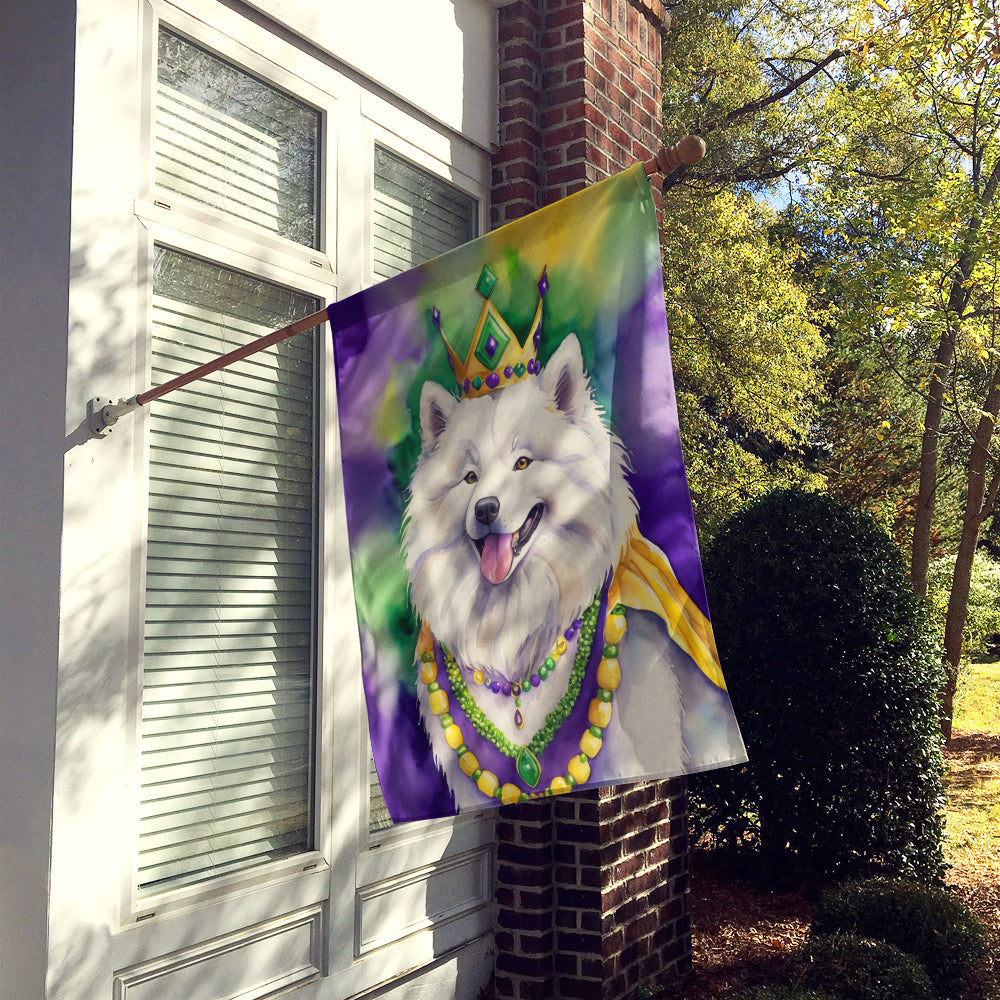 Samoyed King of Mardi Gras House Flag 28x40 Porch Sleeve Pole Decorative Outside Yard Banner Artwork Wall Hanging, Polyester