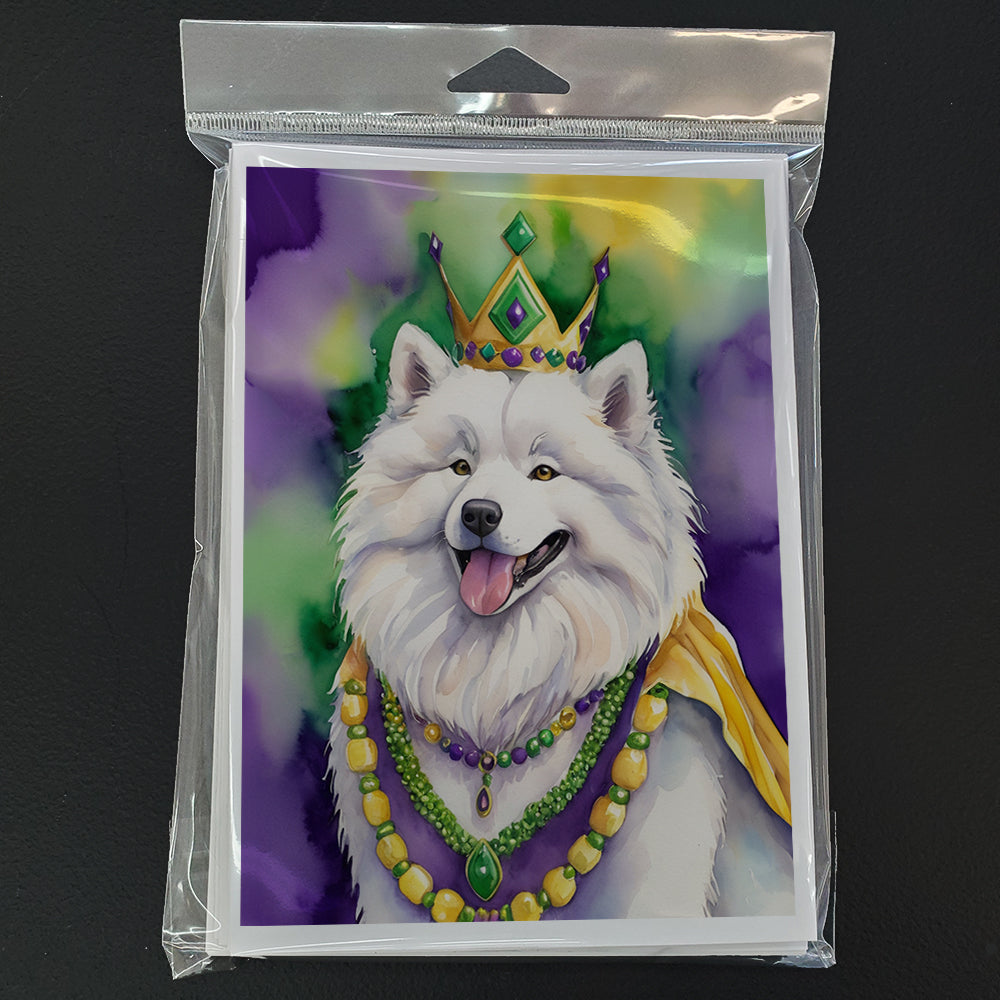 Samoyed King of Mardi Gras Greeting Cards Pack of 8 Blank Cards with Envelopes Whimsical A7 Size 5x7