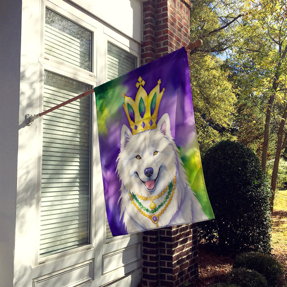 Samoyed King of Mardi Gras House Flag 28x40 Porch Sleeve Pole Decorative Outside Yard Banner Artwork Wall Hanging, Polyester