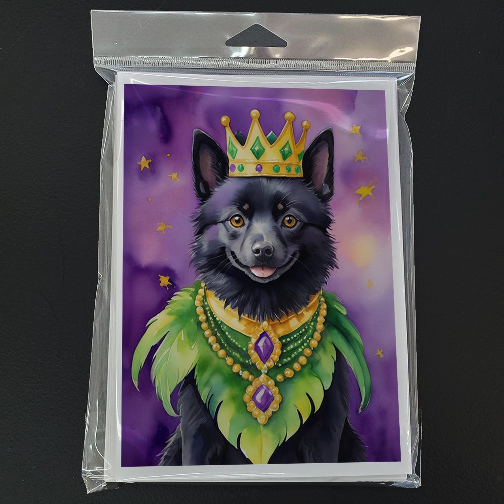 Schipperke King of Mardi Gras Greeting Cards Pack of 8 Blank Cards with Envelopes Whimsical A7 Size 5x7