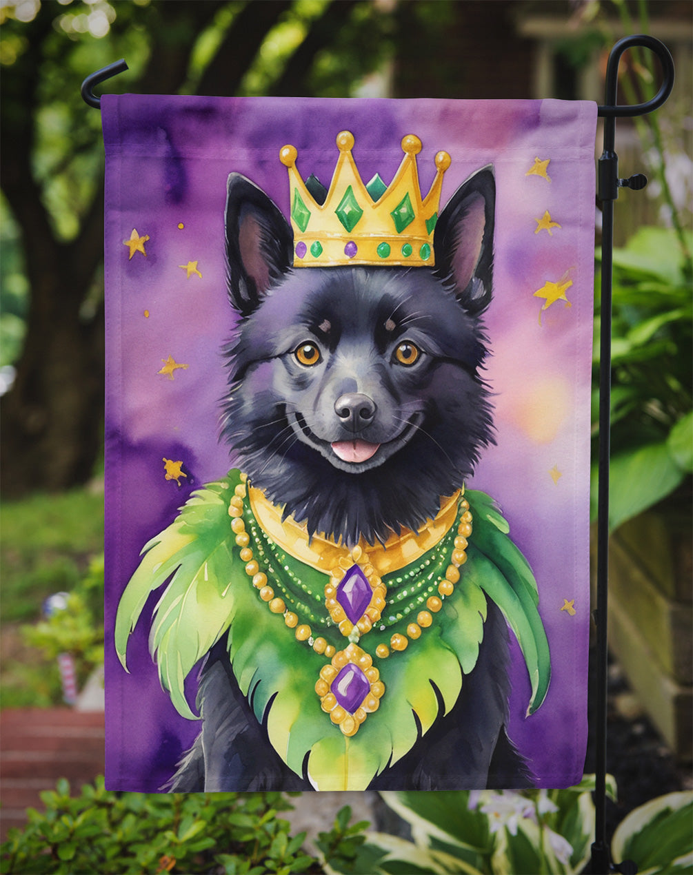 Schipperke King of Mardi Gras Garden Flag Mailbox Decorative Yard Banner Outside Patio Artwork for Flower Beds, Garden Size, Multicolor