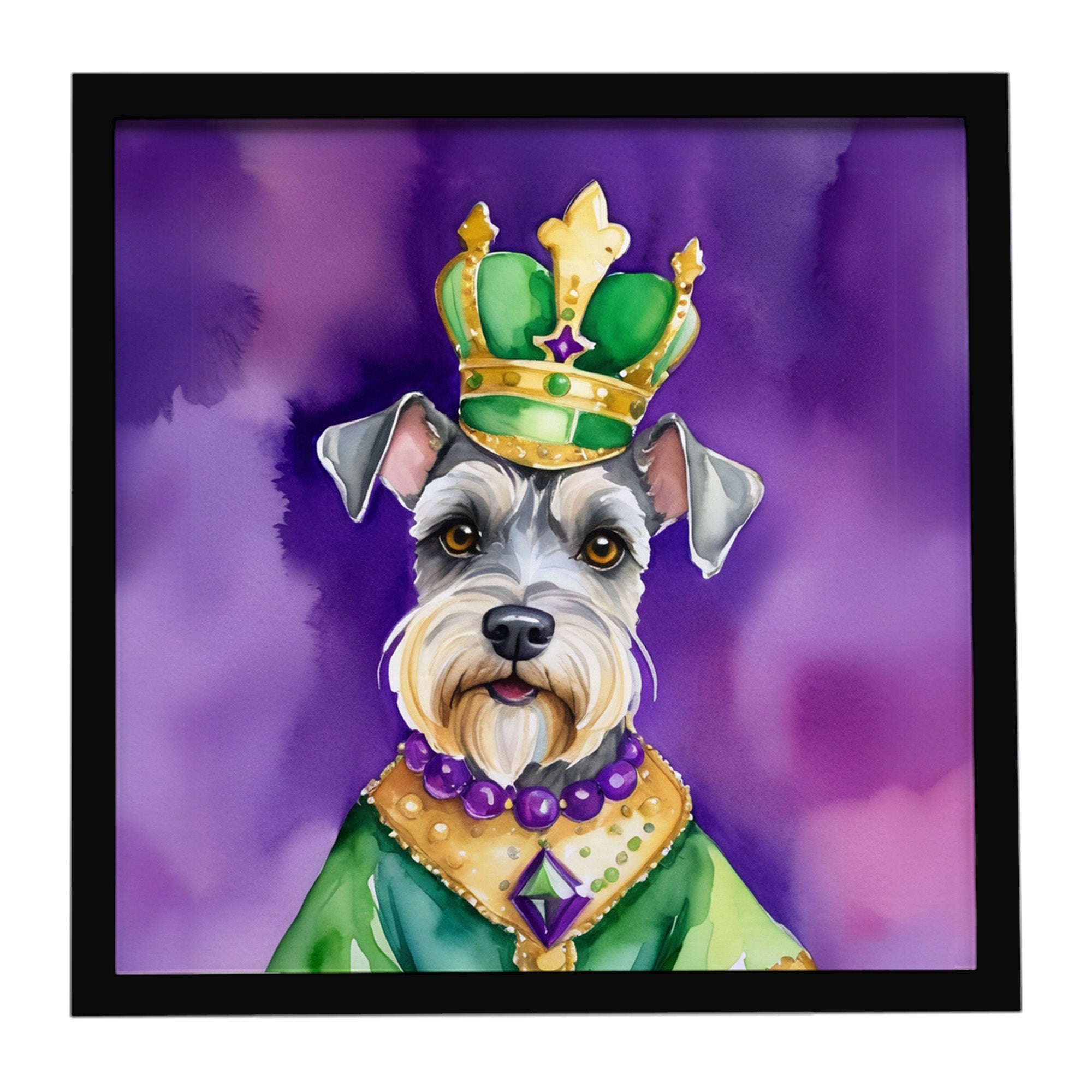 Schnauzer King of Mardi Gras Framed Metal Print Bathroom, Kitchen, Office, Home Decor Wall Art Ready to Hang, Square, 8X8