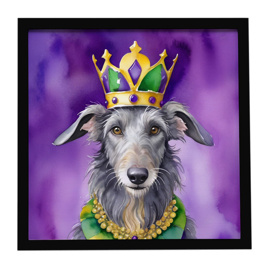 Scottish Deerhound King of Mardi Gras Framed Metal Print Bathroom, Kitchen, Office, Home Decor Wall Art Ready to Hang, Square, 8X8