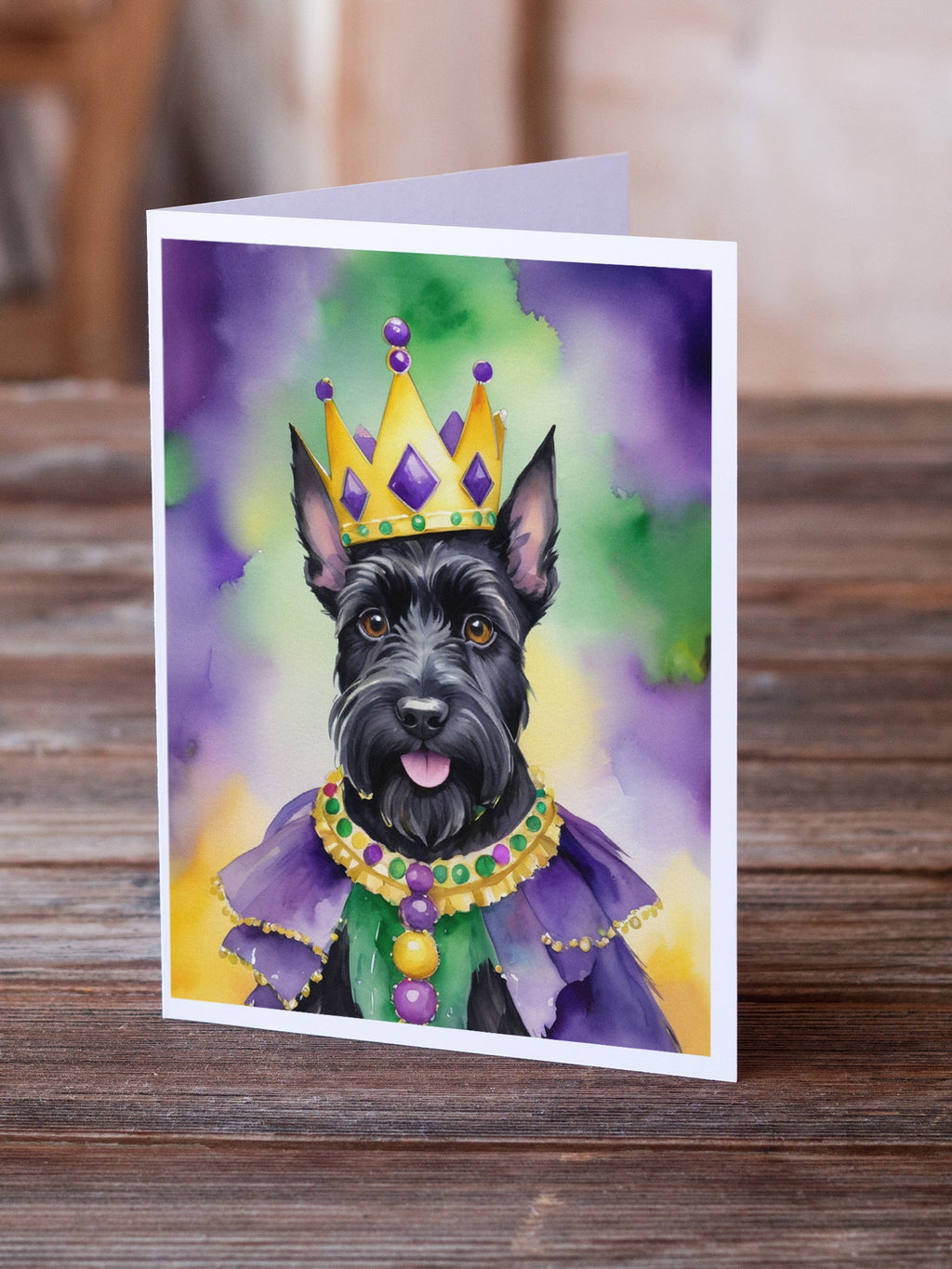 Scottish Terrier King of Mardi Gras Greeting Cards Pack of 8 Blank Cards with Envelopes Whimsical A7 Size 5x7