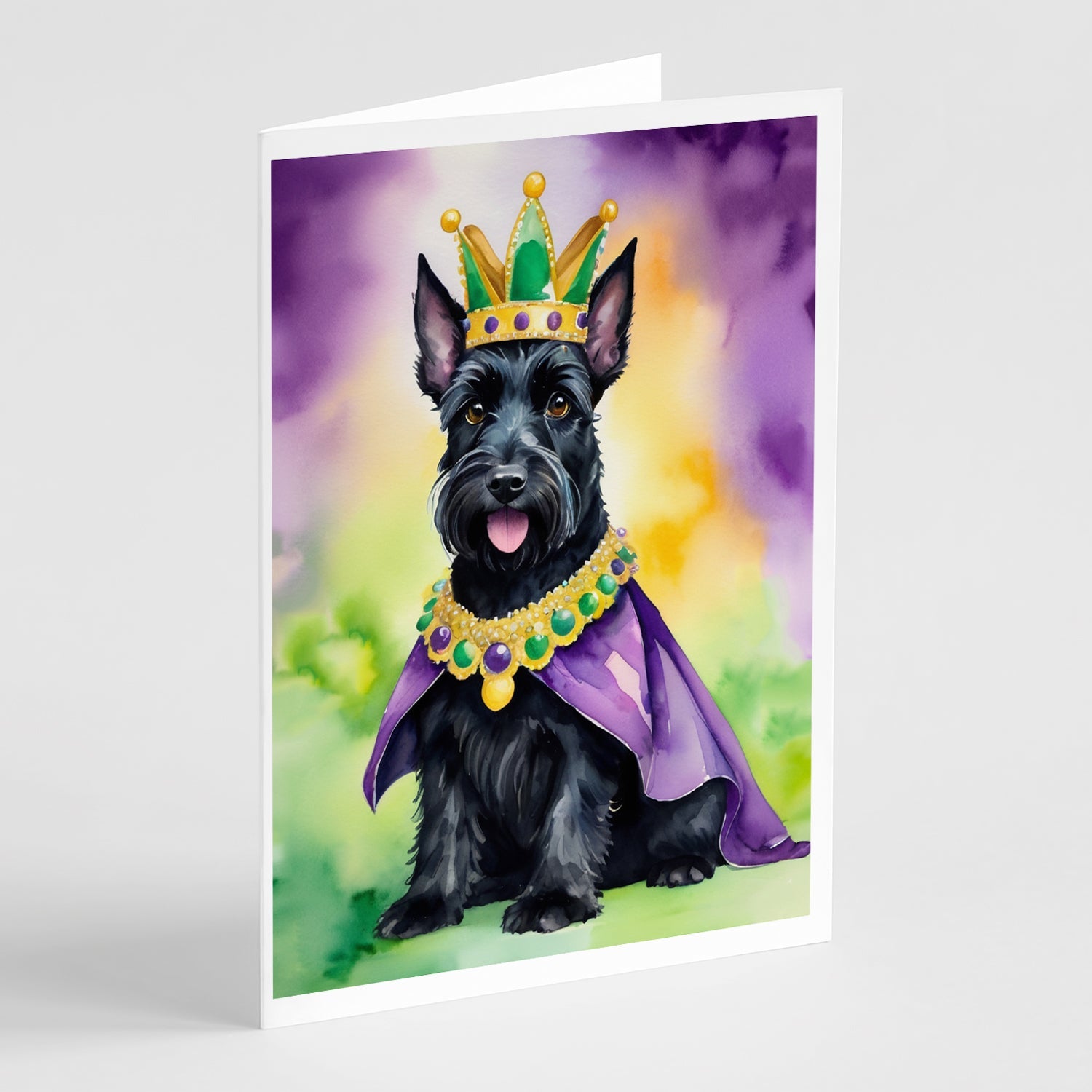 Scottish Terrier King of Mardi Gras Greeting Cards Pack of 8 Blank Cards with Envelopes Whimsical A7 Size 5x7