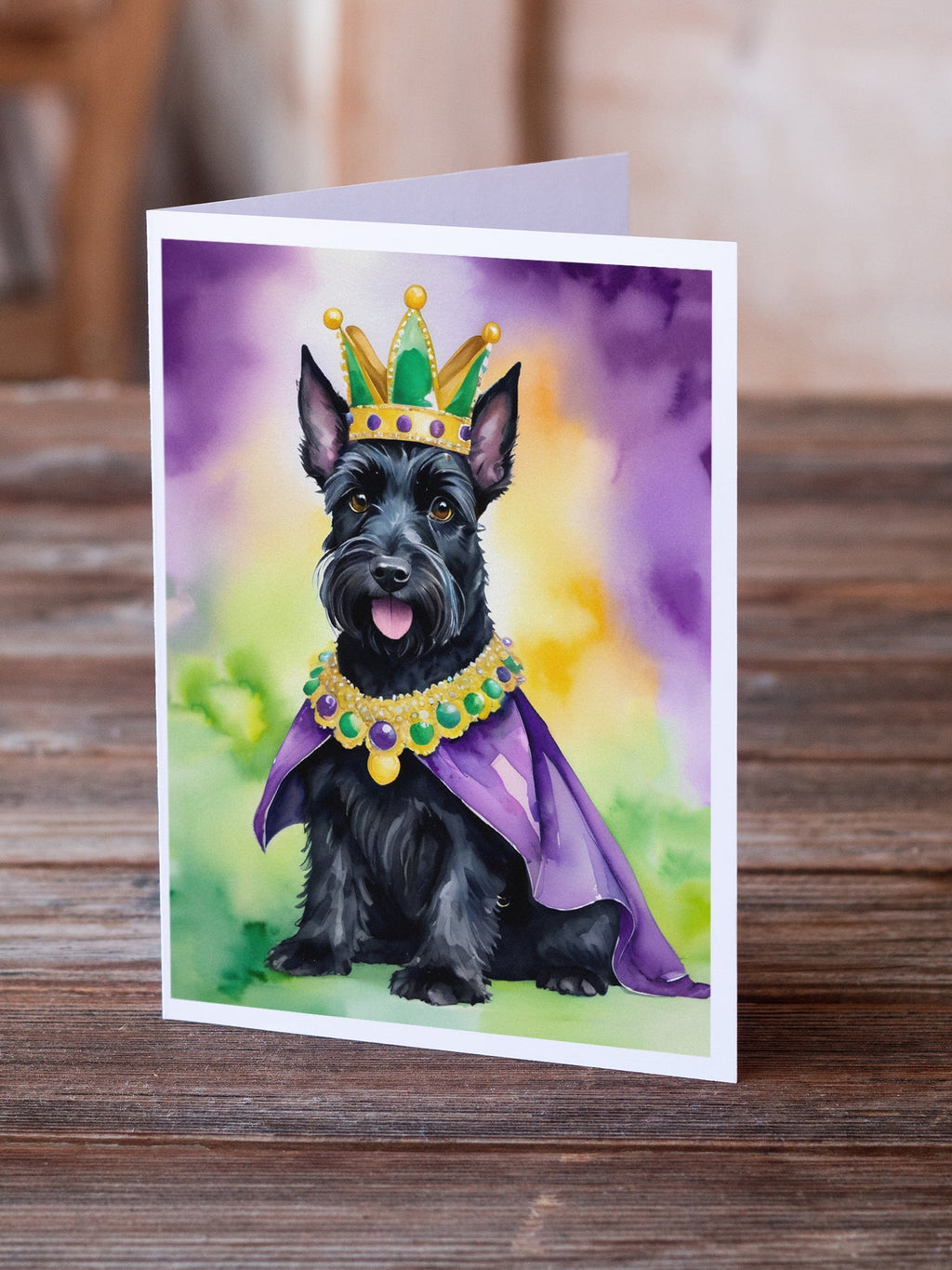 Scottish Terrier King of Mardi Gras Greeting Cards Pack of 8 Blank Cards with Envelopes Whimsical A7 Size 5x7
