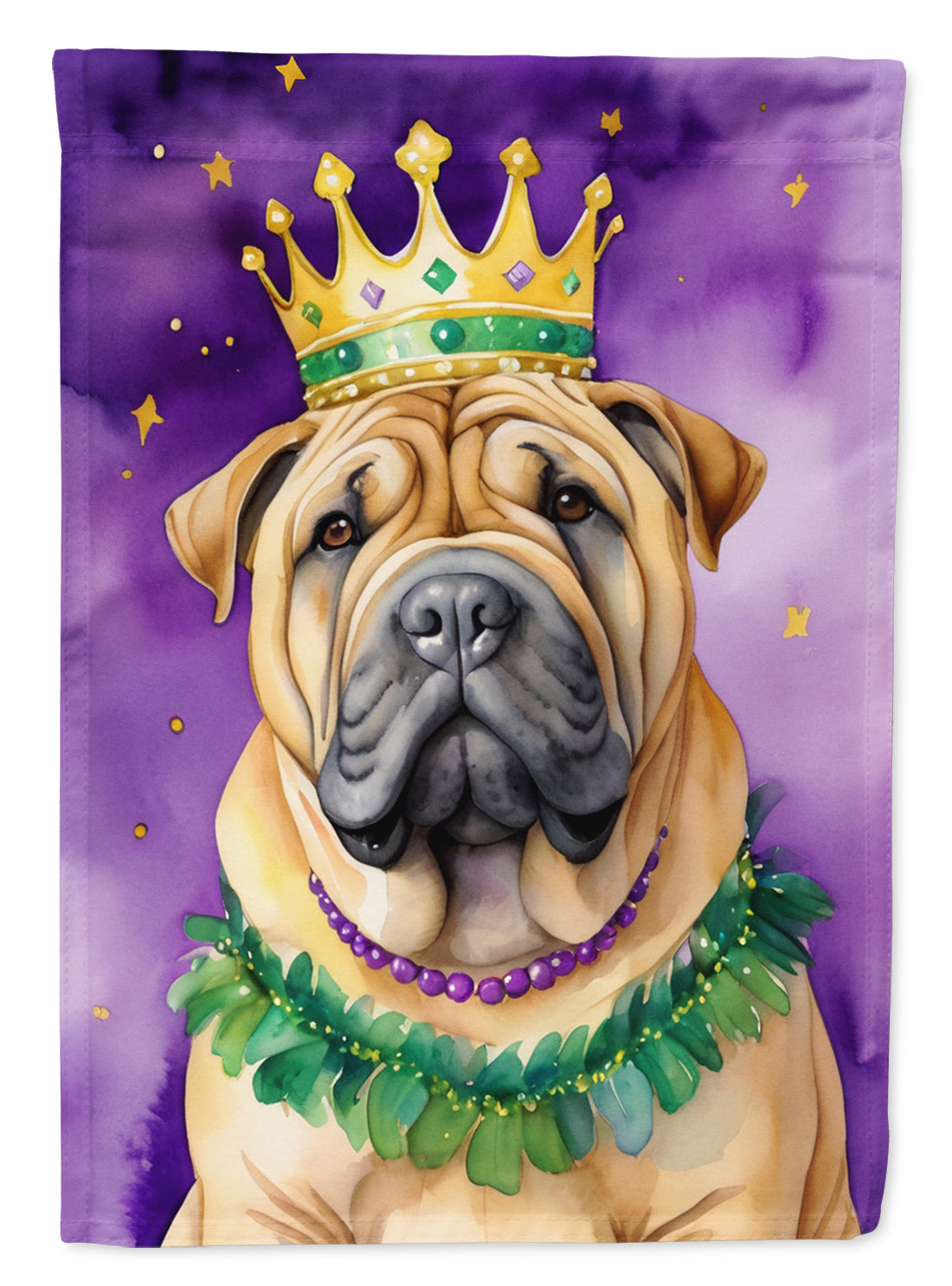 Shar Pei King of Mardi Gras Garden Flag Mailbox Decorative Yard Banner Outside Patio Artwork for Flower Beds, Garden Size, Multicolor