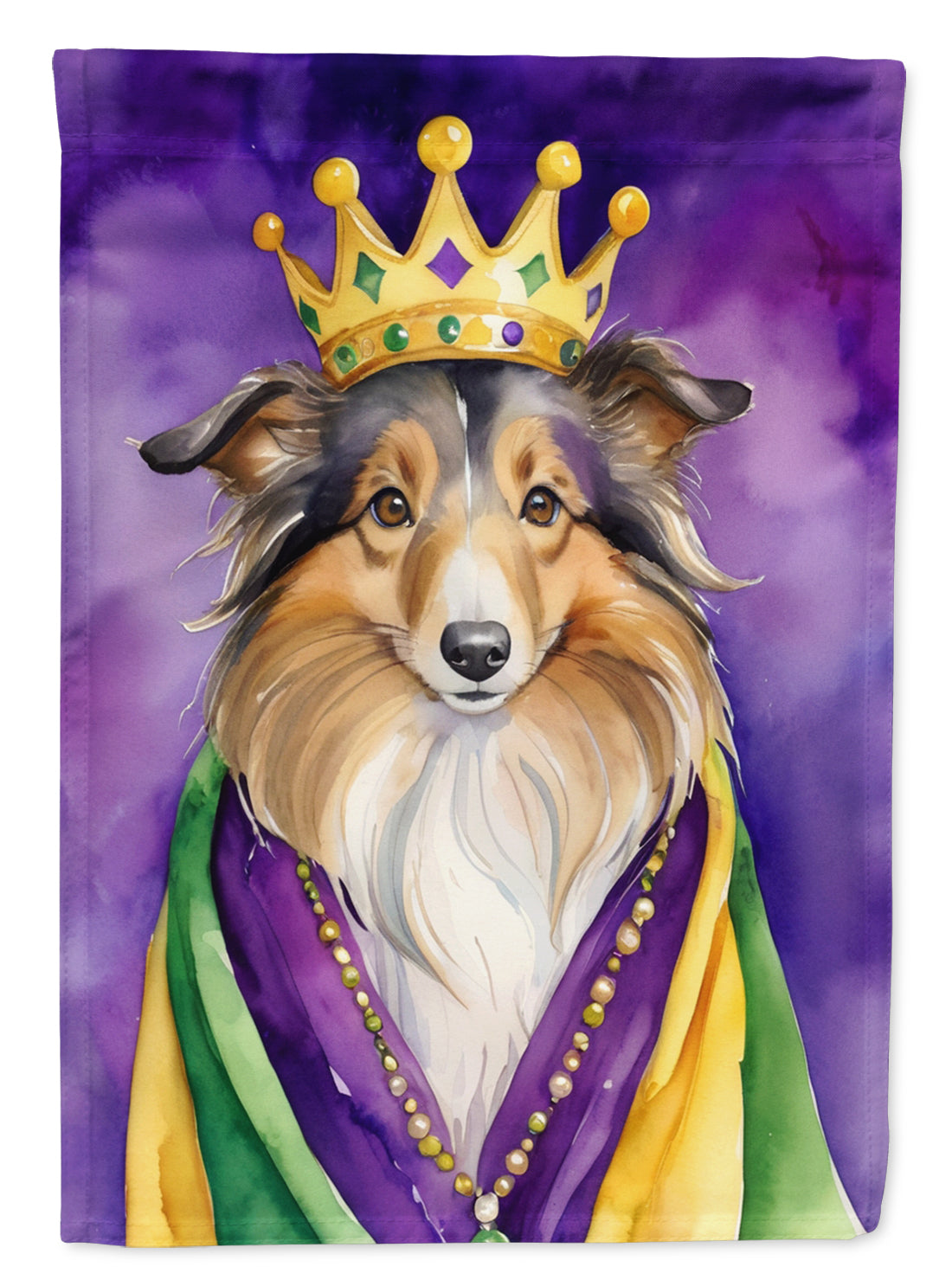 Sheltie King of Mardi Gras House Flag 28x40 Porch Sleeve Pole Decorative Outside Yard Banner Artwork Wall Hanging, Polyester