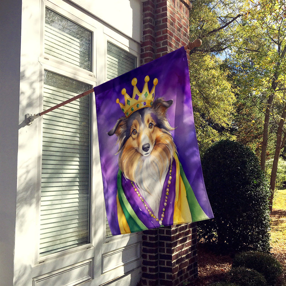 Sheltie King of Mardi Gras House Flag 28x40 Porch Sleeve Pole Decorative Outside Yard Banner Artwork Wall Hanging, Polyester