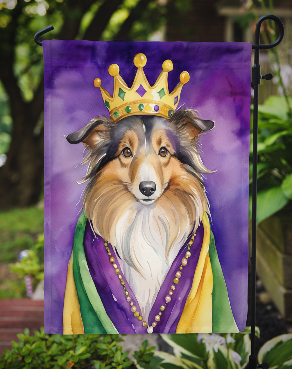 Sheltie King of Mardi Gras Garden Flag Mailbox Decorative Yard Banner Outside Patio Artwork for Flower Beds, Garden Size, Multicolor