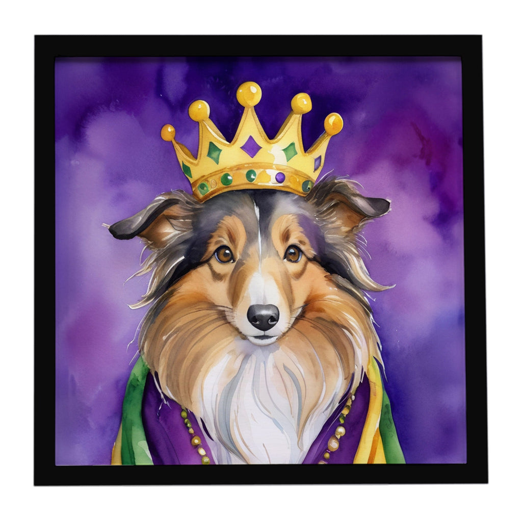 Sheltie King of Mardi Gras Framed Metal Print Bathroom, Kitchen, Office, Home Decor Wall Art Ready to Hang, Square, 8X8