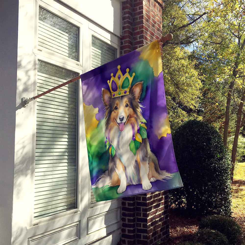 Sheltie King of Mardi Gras House Flag 28x40 Porch Sleeve Pole Decorative Outside Yard Banner Artwork Wall Hanging, Polyester