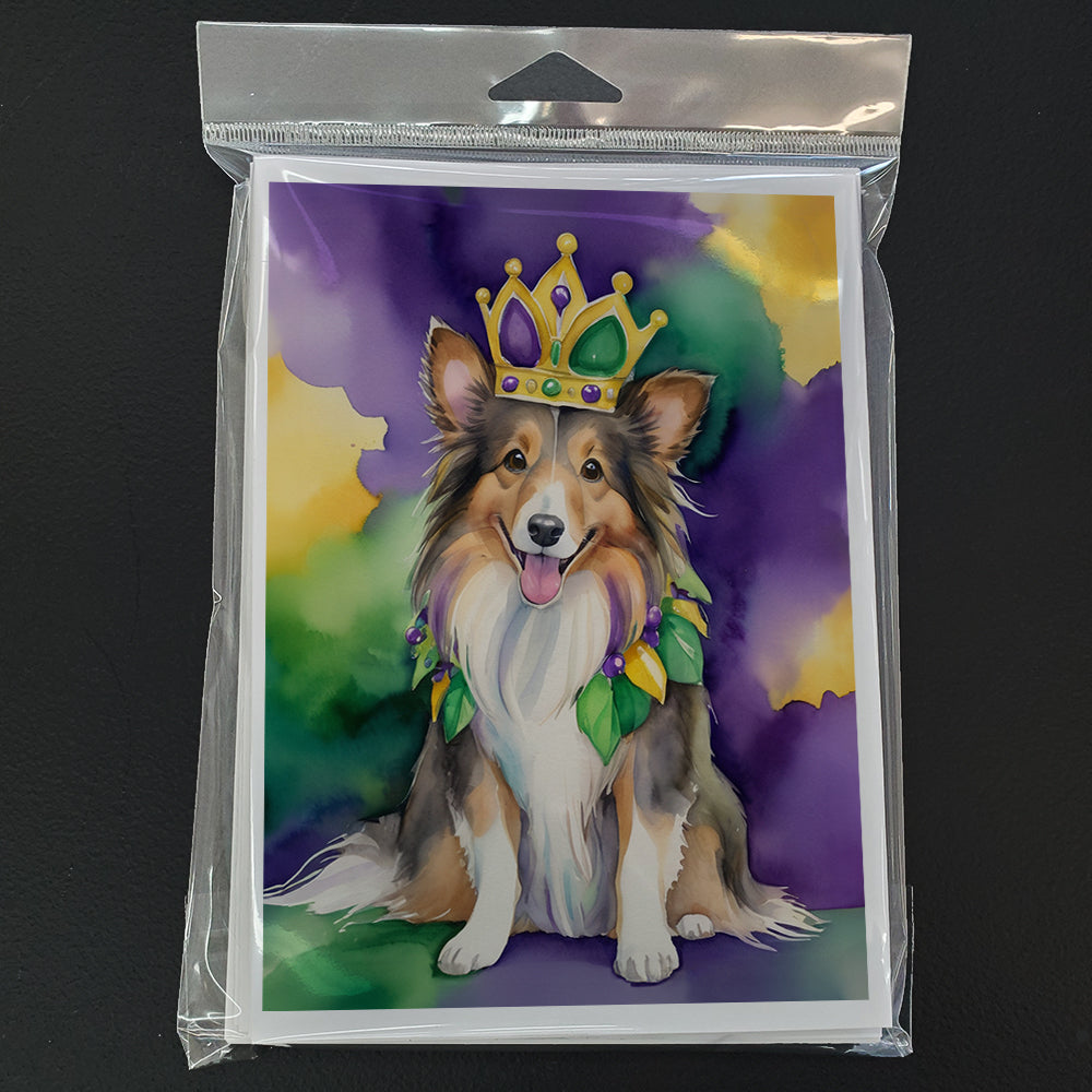 Sheltie King of Mardi Gras Greeting Cards Pack of 8 Blank Cards with Envelopes Whimsical A7 Size 5x7