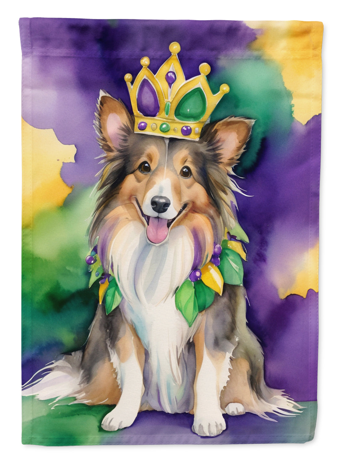 Sheltie King of Mardi Gras Garden Flag Mailbox Decorative Yard Banner Outside Patio Artwork for Flower Beds, Garden Size, Multicolor