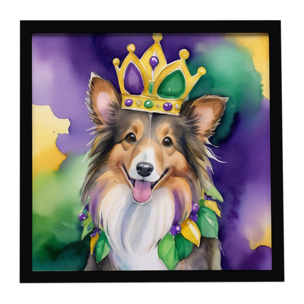 Sheltie King of Mardi Gras Framed Metal Print Bathroom, Kitchen, Office, Home Decor Wall Art Ready to Hang, Square, 8X8