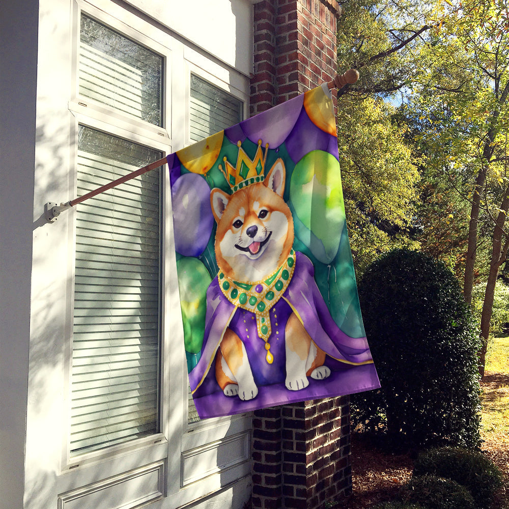 Shiba Inu King of Mardi Gras House Flag 28x40 Porch Sleeve Pole Decorative Outside Yard Banner Artwork Wall Hanging, Polyester