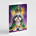 Shih Tzu King of Mardi Gras Greeting Cards Pack of 8 Blank Cards with Envelopes Whimsical A7 Size 5x7