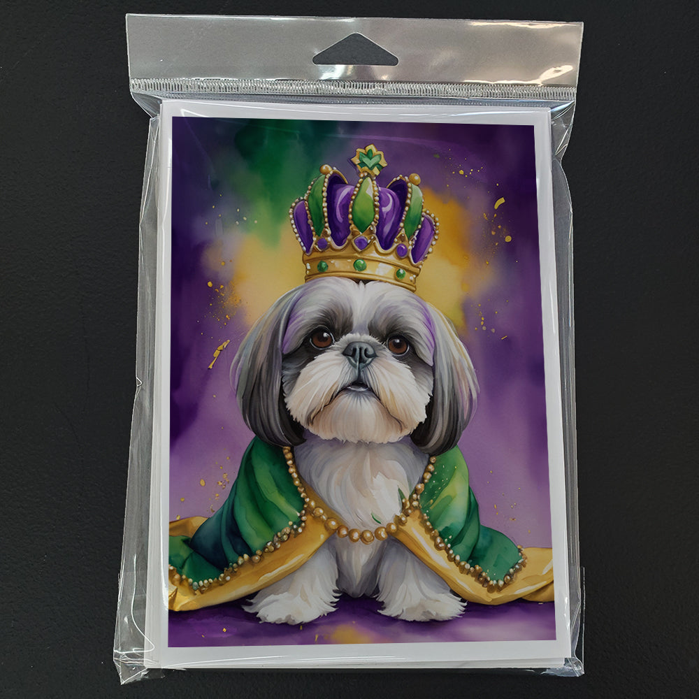 Shih Tzu King of Mardi Gras Greeting Cards Pack of 8 Blank Cards with Envelopes Whimsical A7 Size 5x7