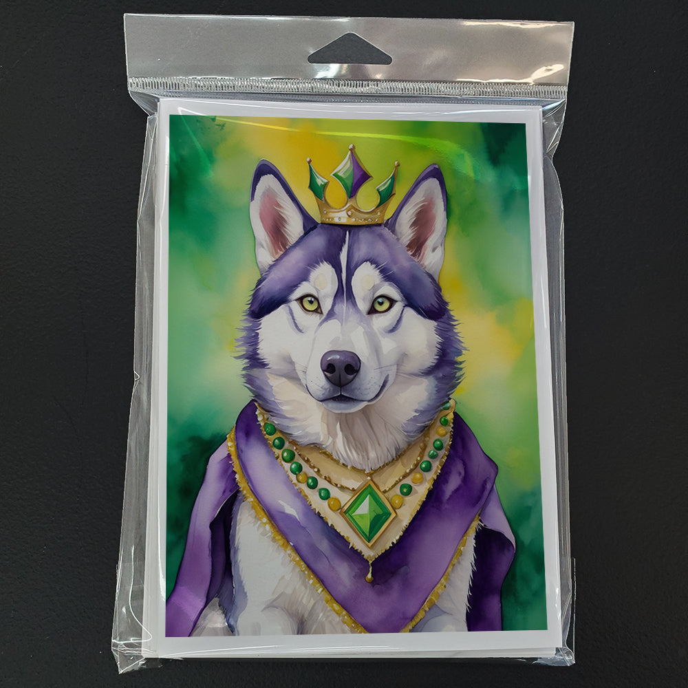 Siberian Husky King of Mardi Gras Greeting Cards Pack of 8 Blank Cards with Envelopes Whimsical A7 Size 5x7