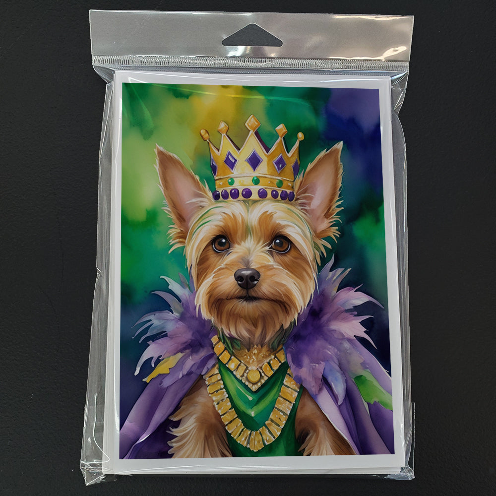 Silky Terrier King of Mardi Gras Greeting Cards Pack of 8 Blank Cards with Envelopes Whimsical A7 Size 5x7