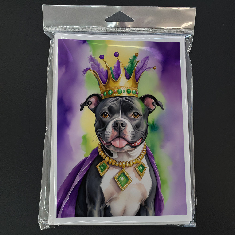 Staffordshire Bull Terrier King of Mardi Gras Greeting Cards Pack of 8 Blank Cards with Envelopes Whimsical A7 Size 5x7