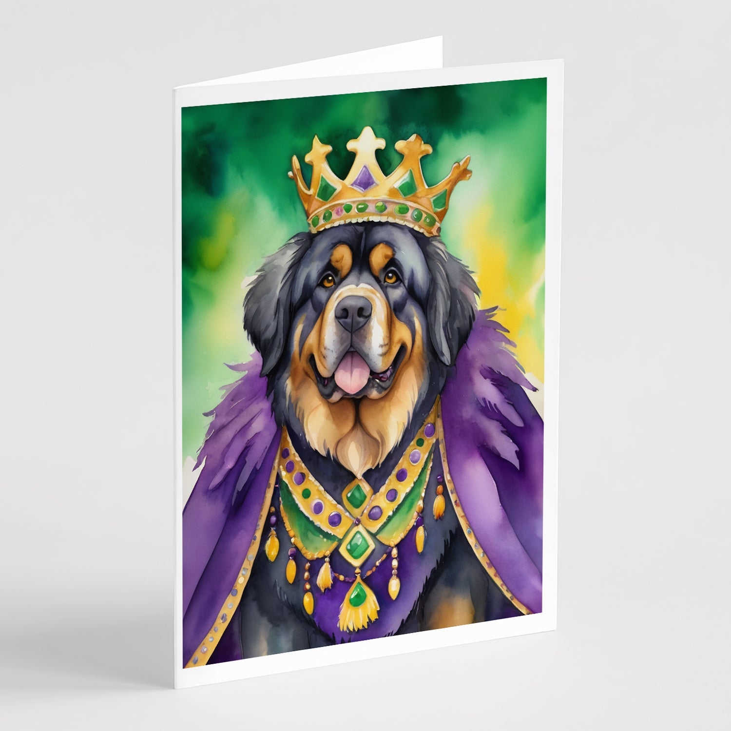 Tibetan Mastiff King of Mardi Gras Greeting Cards Pack of 8 Blank Cards with Envelopes Whimsical A7 Size 5x7