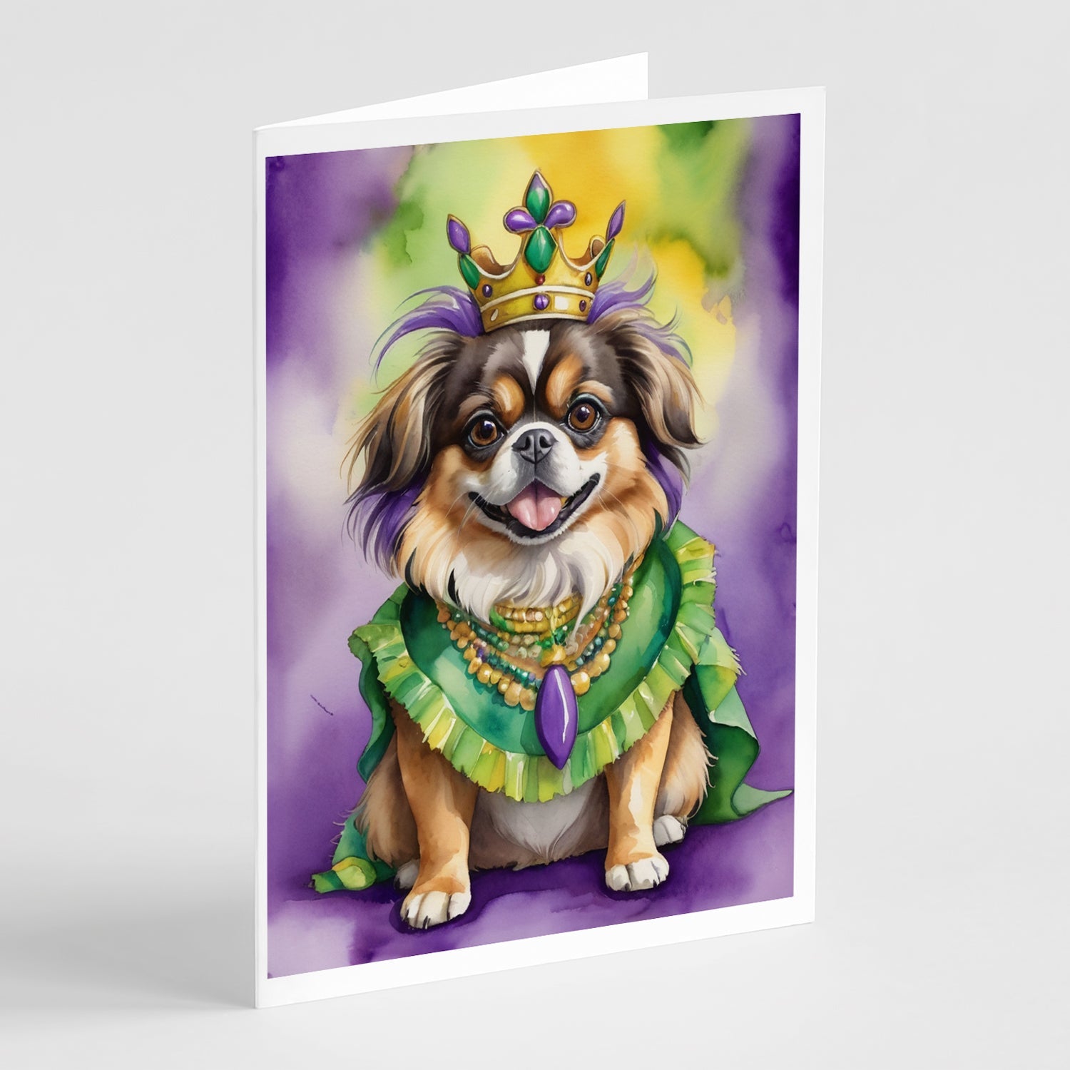 Tibetan Spaniel King of Mardi Gras Greeting Cards Pack of 8 Blank Cards with Envelopes Whimsical A7 Size 5x7