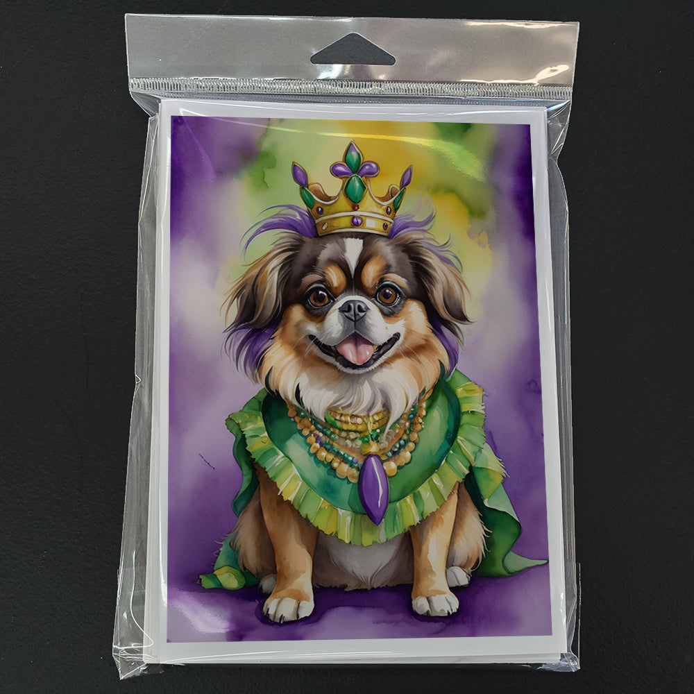 Tibetan Spaniel King of Mardi Gras Greeting Cards Pack of 8 Blank Cards with Envelopes Whimsical A7 Size 5x7