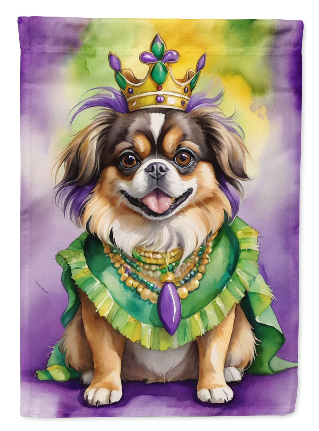 Tibetan Spaniel King of Mardi Gras Garden Flag Mailbox Decorative Yard Banner Outside Patio Artwork for Flower Beds, Garden Size, Multicolor