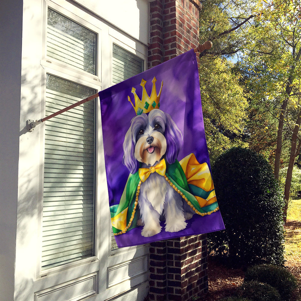 Tibetan Terrier King of Mardi Gras House Flag 28x40 Porch Sleeve Pole Decorative Outside Yard Banner Artwork Wall Hanging, Polyester
