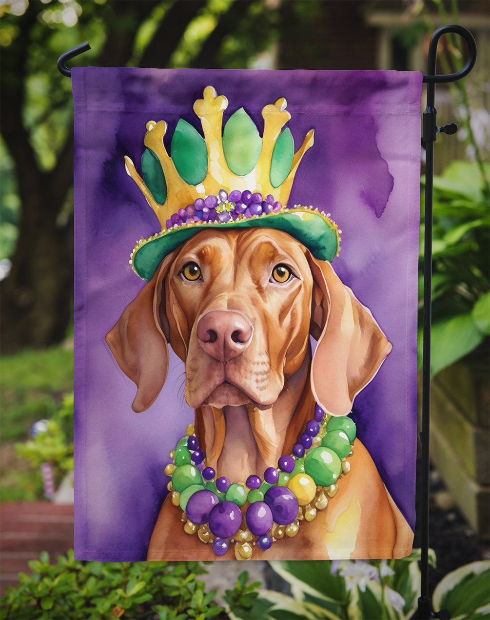 Vizsla King of Mardi Gras Garden Flag Mailbox Decorative Yard Banner Outside Patio Artwork for Flower Beds, Garden Size, Multicolor