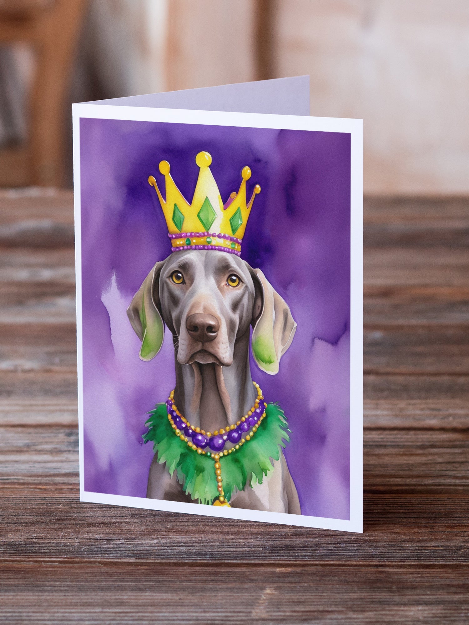 Weimaraner King of Mardi Gras Greeting Cards Pack of 8 Blank Cards with Envelopes Whimsical A7 Size 5x7