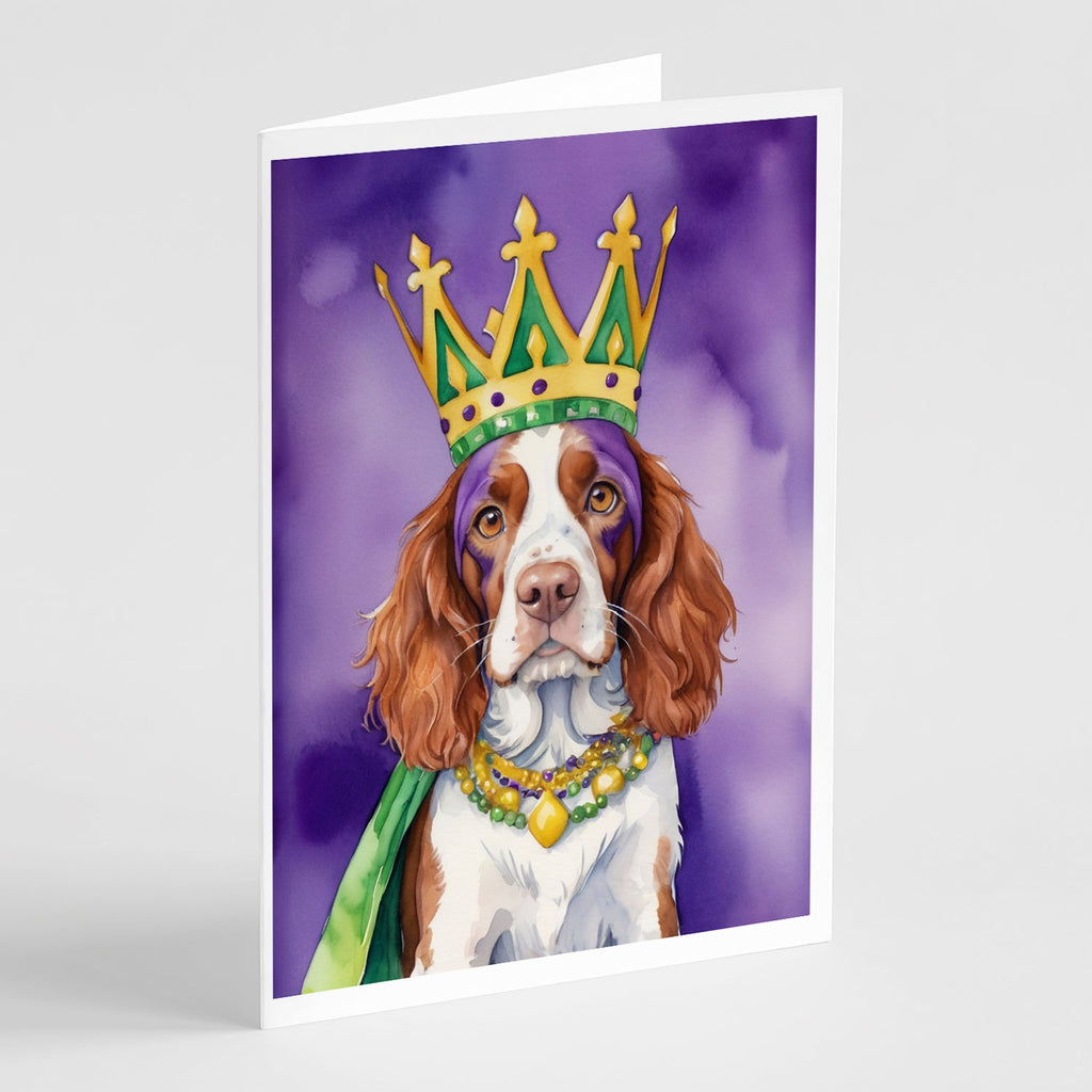 Welsh Springer Spaniel King of Mardi Gras Greeting Cards Pack of 8 Blank Cards with Envelopes Whimsical A7 Size 5x7