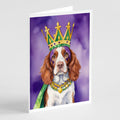Welsh Springer Spaniel King of Mardi Gras Greeting Cards Pack of 8 Blank Cards with Envelopes Whimsical A7 Size 5x7