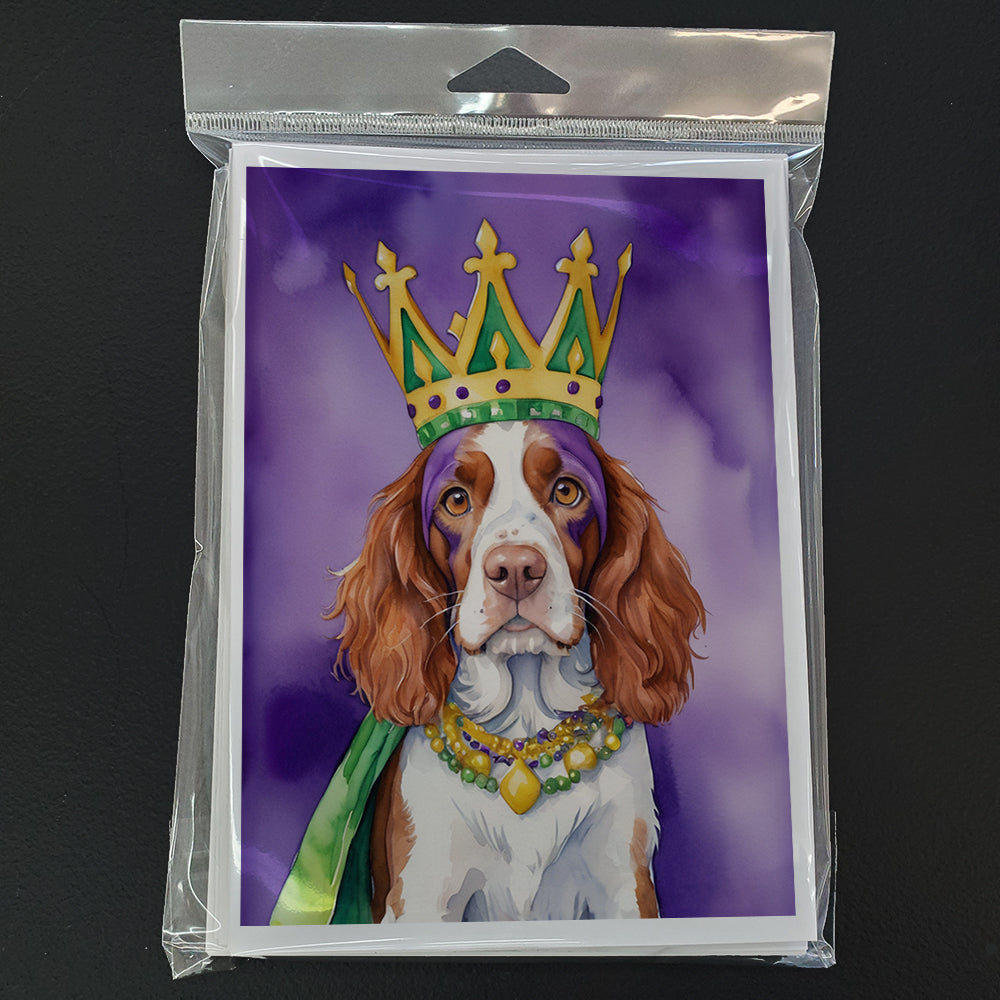 Welsh Springer Spaniel King of Mardi Gras Greeting Cards Pack of 8 Blank Cards with Envelopes Whimsical A7 Size 5x7