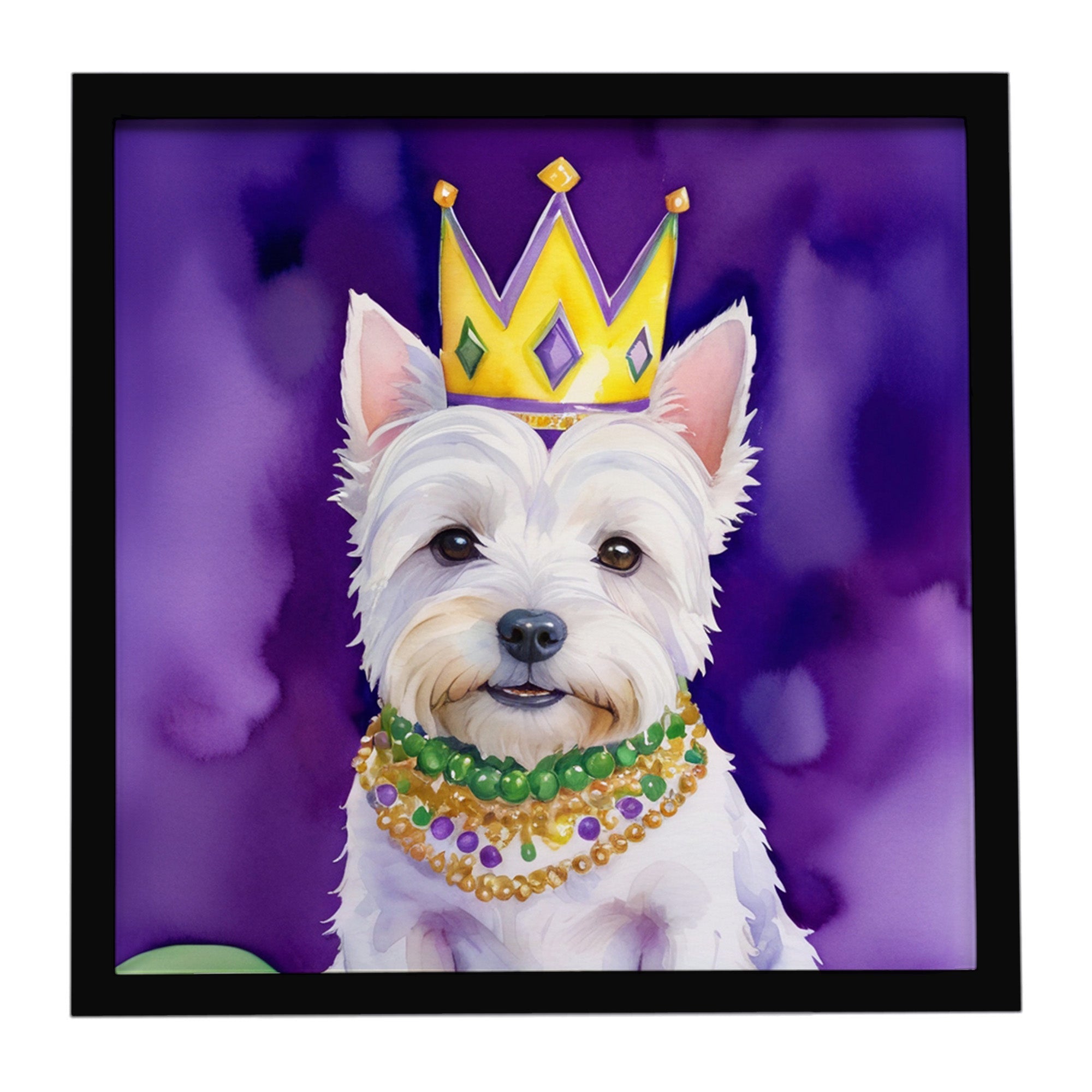 Westie King of Mardi Gras Framed Metal Print Bathroom, Kitchen, Office, Home Decor Wall Art Ready to Hang, Square, 8X8