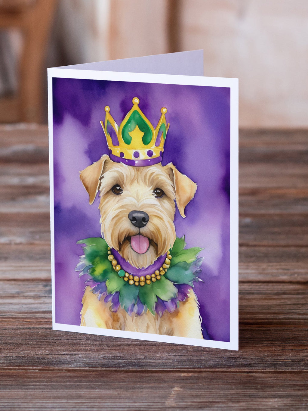 Wheaten Terrier King of Mardi Gras Greeting Cards Pack of 8 Blank Cards with Envelopes Whimsical A7 Size 5x7