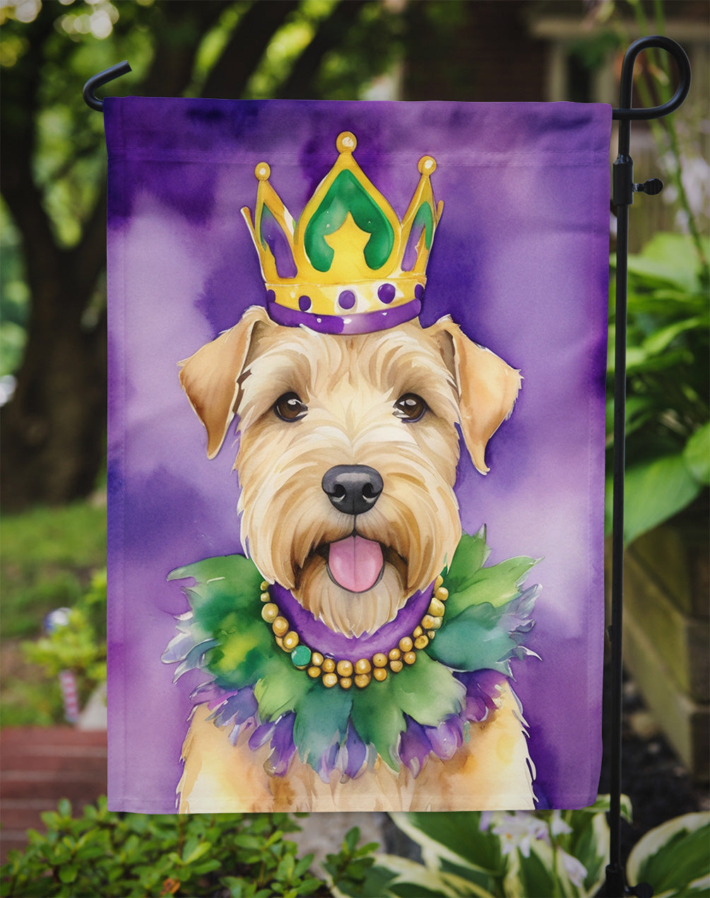 Wheaten Terrier King of Mardi Gras Garden Flag Mailbox Decorative Yard Banner Outside Patio Artwork for Flower Beds, Garden Size, Multicolor