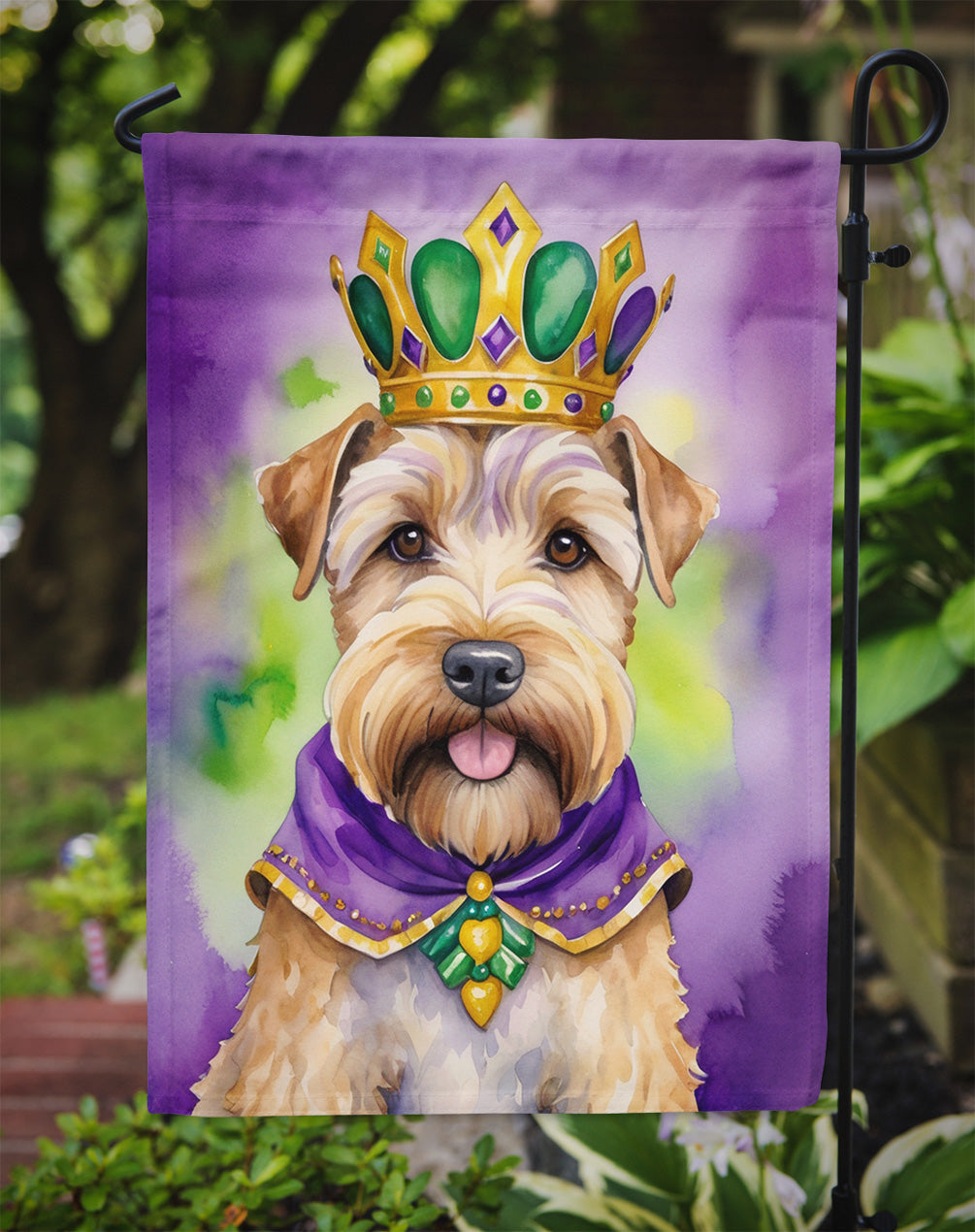 Wheaten Terrier King of Mardi Gras Garden Flag Mailbox Decorative Yard Banner Outside Patio Artwork for Flower Beds, Garden Size, Multicolor