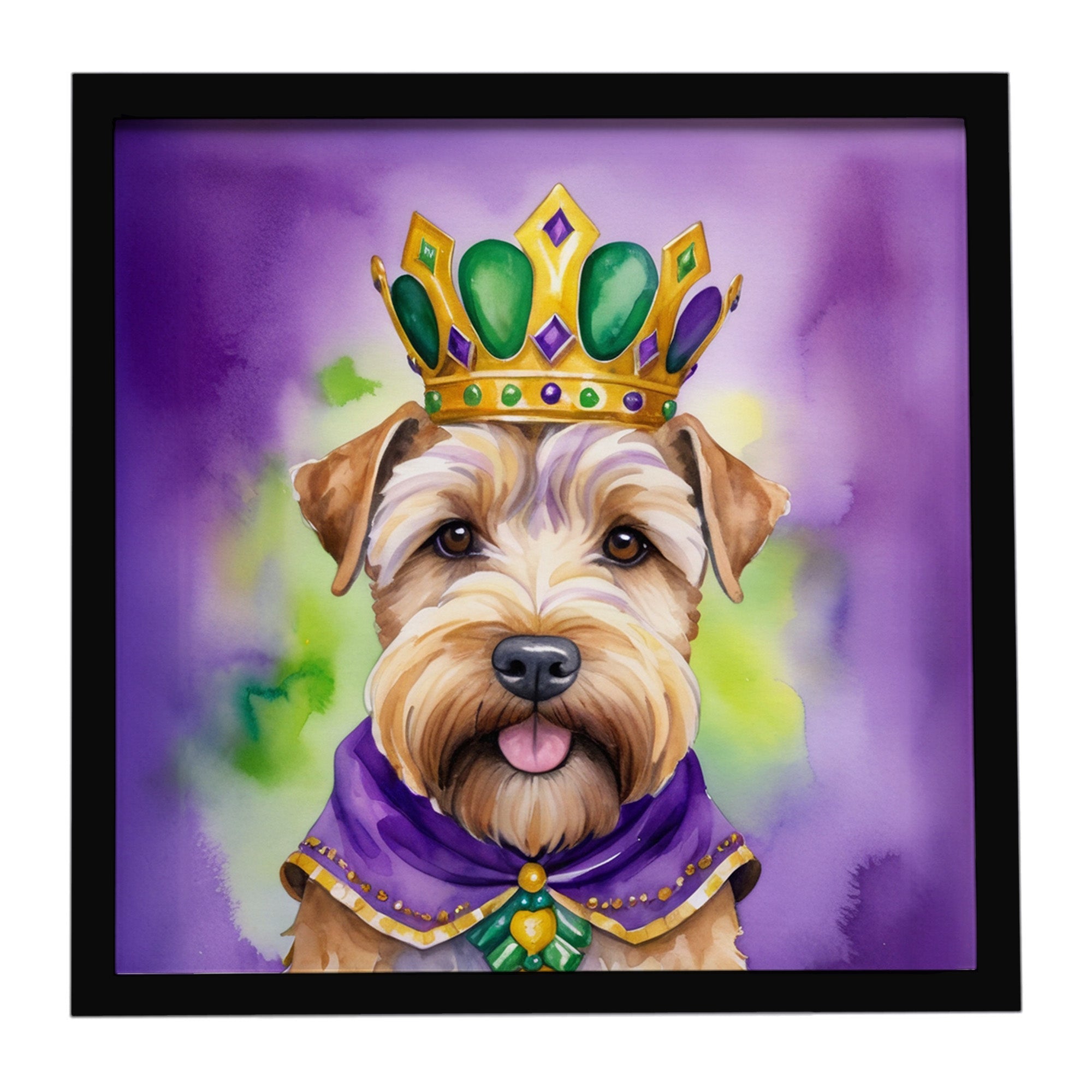 Wheaten Terrier King of Mardi Gras Framed Metal Print Bathroom, Kitchen, Office, Home Decor Wall Art Ready to Hang, Square, 8X8