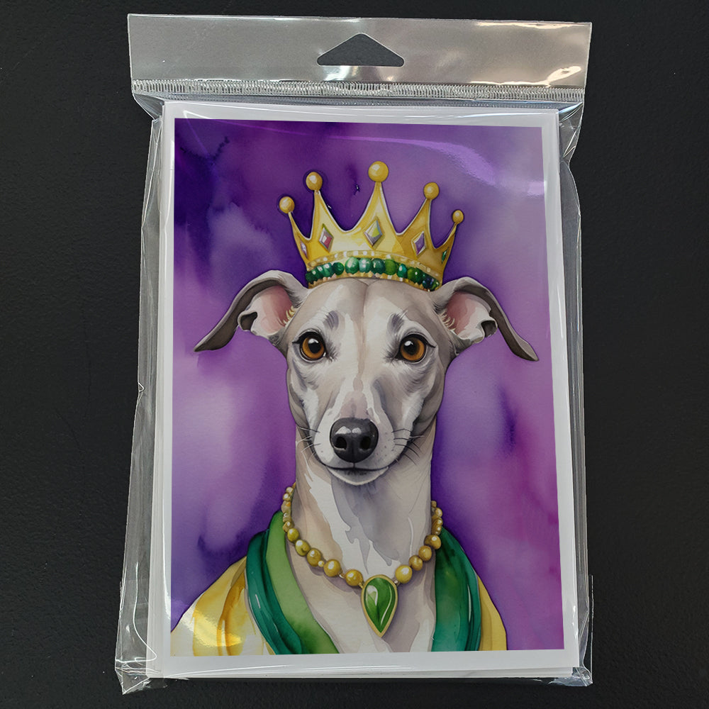 Whippet King of Mardi Gras Greeting Cards Pack of 8 Blank Cards with Envelopes Whimsical A7 Size 5x7