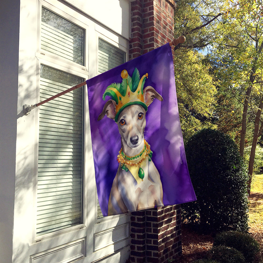 Whippet King of Mardi Gras House Flag 28x40 Porch Sleeve Pole Decorative Outside Yard Banner Artwork Wall Hanging, Polyester