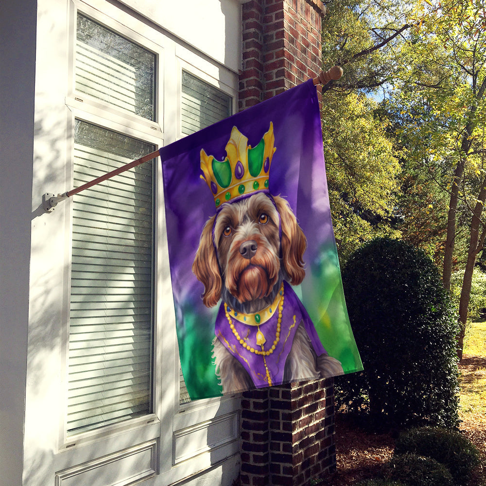 Wirehaired Pointing Griffon King of Mardi Gras House Flag 28x40 Porch Sleeve Pole Decorative Outside Yard Banner Artwork Wall Hanging, Polyester