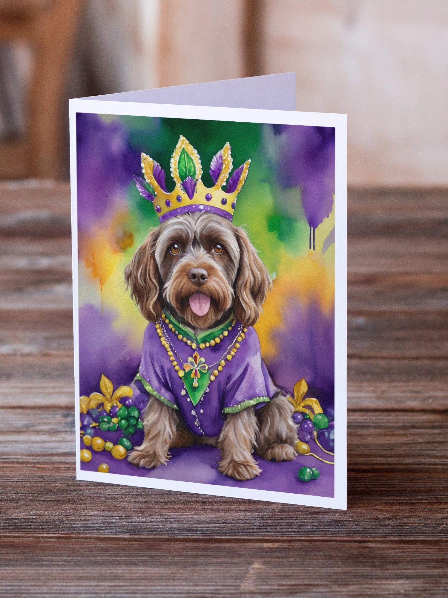 Wirehaired Pointing Griffon King of Mardi Gras Greeting Cards Pack of 8 Blank Cards with Envelopes Whimsical A7 Size 5x7