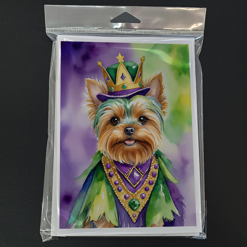 Yorkshire Terrier King of Mardi Gras Greeting Cards Pack of 8 Blank Cards with Envelopes Whimsical A7 Size 5x7