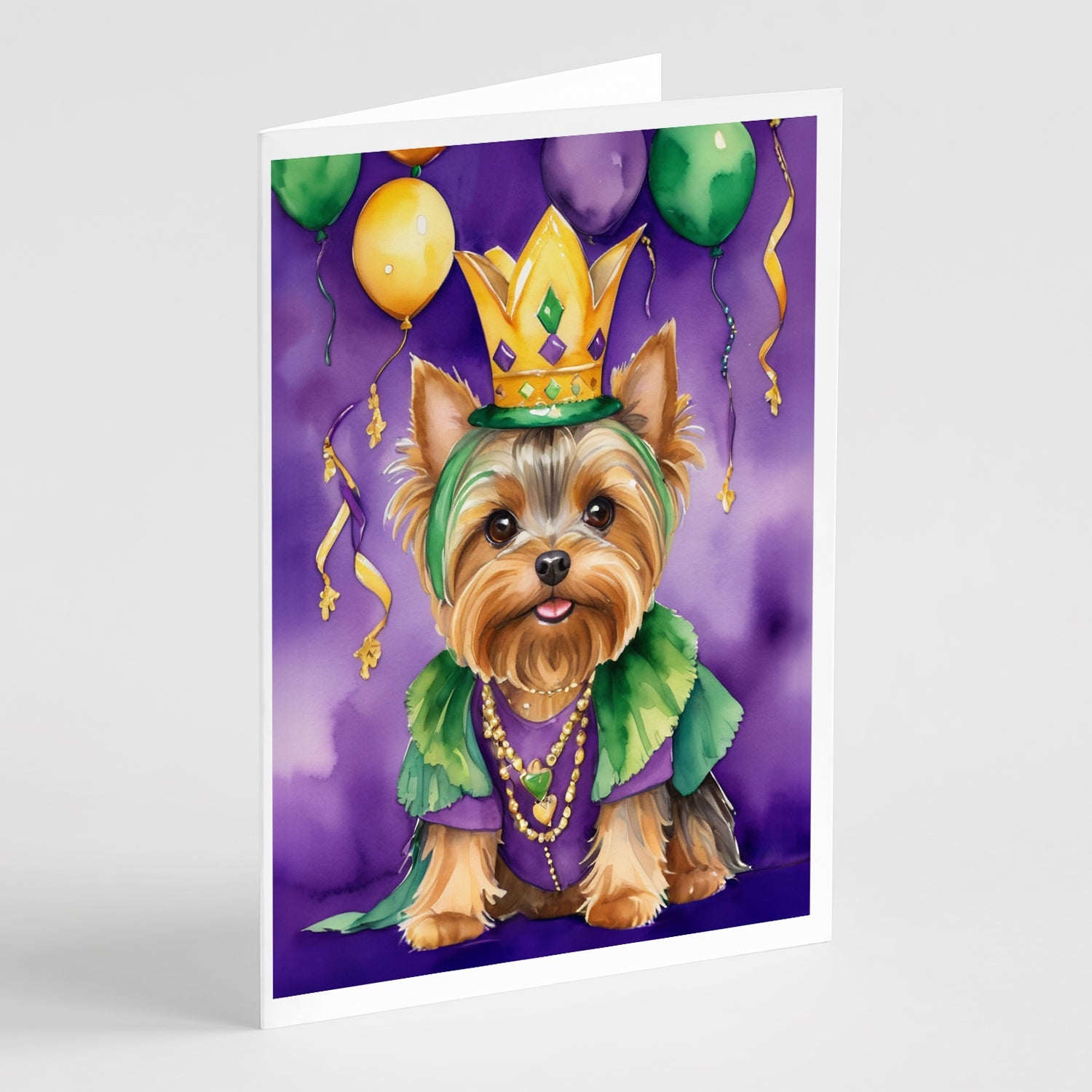 Yorkshire Terrier King of Mardi Gras Greeting Cards Pack of 8 Blank Cards with Envelopes Whimsical A7 Size 5x7